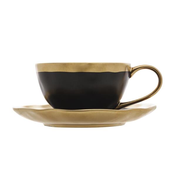 XICARA DE CHA DE PORCELANA PRETO E DOURADO DUBAI 200ml