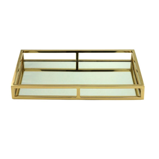 Bandeja Aço Inox com Espelho Dourada - DoceLar Loja