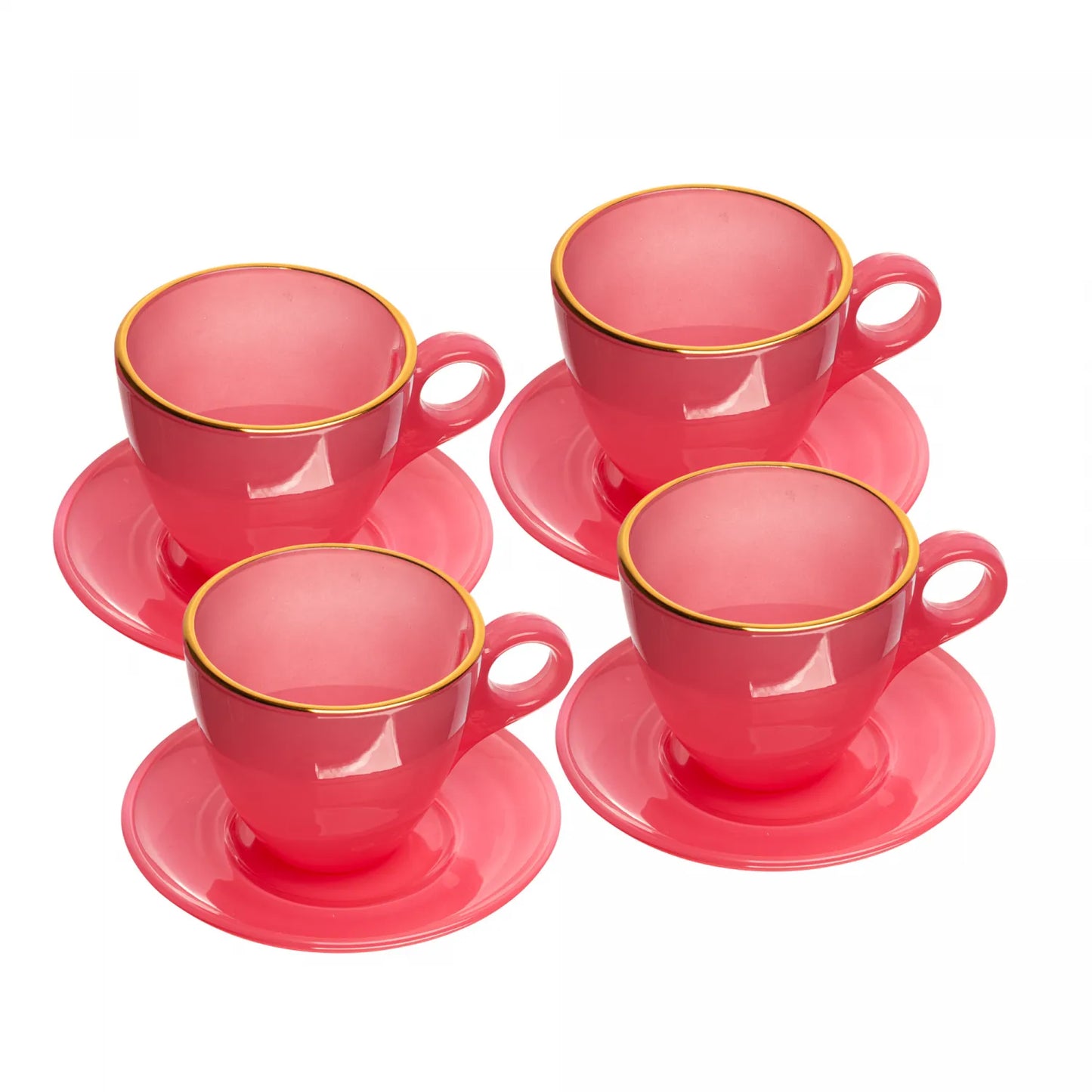 CJ 4 XICARAS DE VIDRO COM FIO DE OURO E PIRES MILKY ROSA 170ML