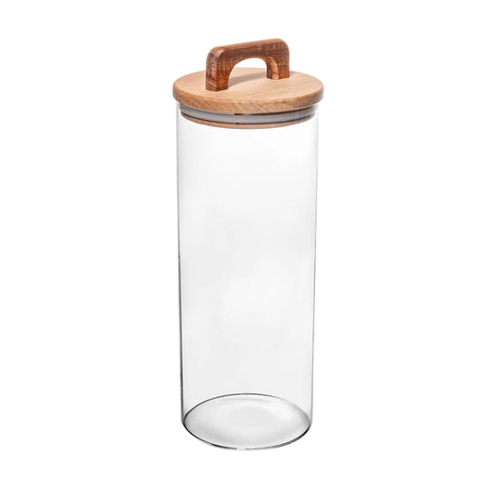 POTE DE VIDRO COM TAMPA DE ACACIA 1,700L