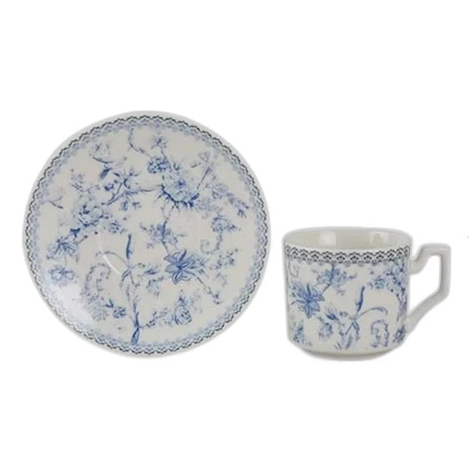 Jogo de 8 peças para café Hortênsia em new bone china 90ml azul