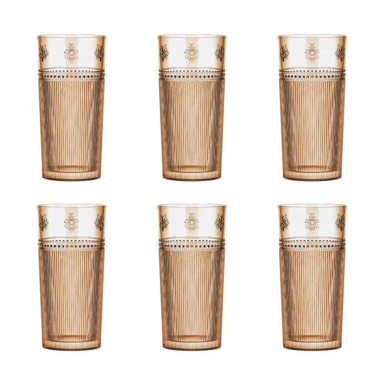 Jogo de 6 copos altos Abelha em vidro 350ml A15cm cor caramelo