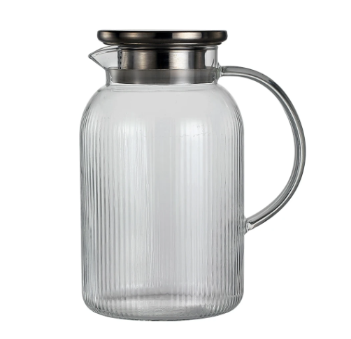 JARRA TWINKLE EM VIDRO BOROSSILICATO CANELADO COM TAMPA EM AÇO INOX 1,5L