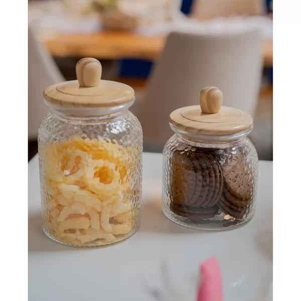 Porta Mantimentos Redondo Em Vidro Com Tampa Bambu-G - DoceLar Loja