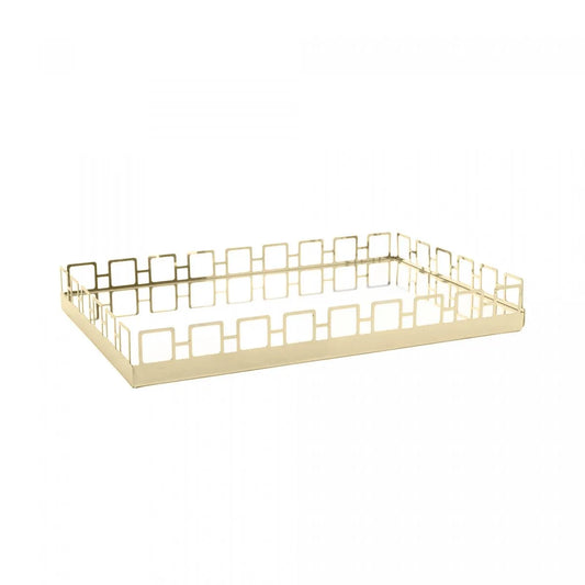 Bandeja de Aço Inox com Espelho Elos Dourada - DoceLar Loja