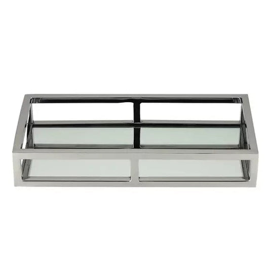BANDEJA RETANGULAR PRATA DE AÇO INOX FUNDO ESPELHO