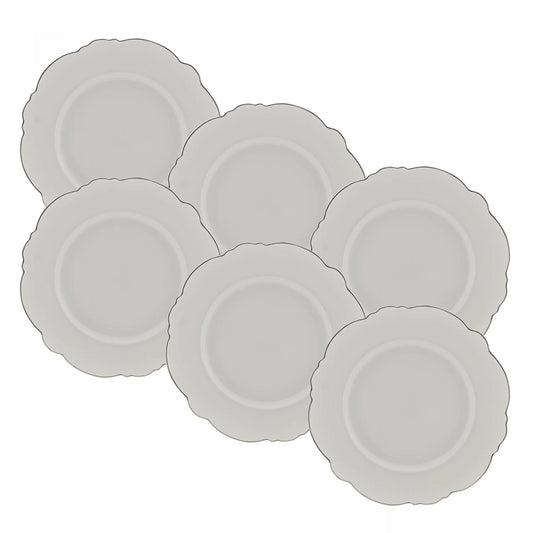 CJ 6 PRATOS SOBREMESA MALDIVAS BRANCO COM FIO PRATA