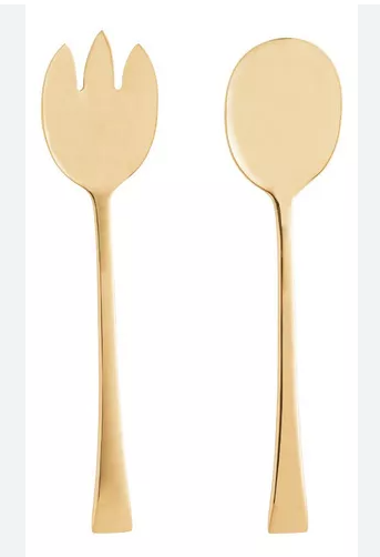CJ 2PC COLHER E GARFO ACO INOX P/SALADA BERNA DOURADO