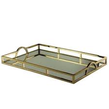 BANDEJA ACO INOX C/ESPELHO DOURADA 56x36x5cm