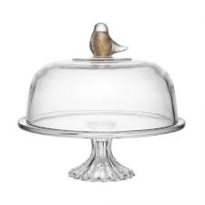 PRATO P/ BOLO DE VIDRO COM PE E TAMPA BIRD 30CM X 29CM