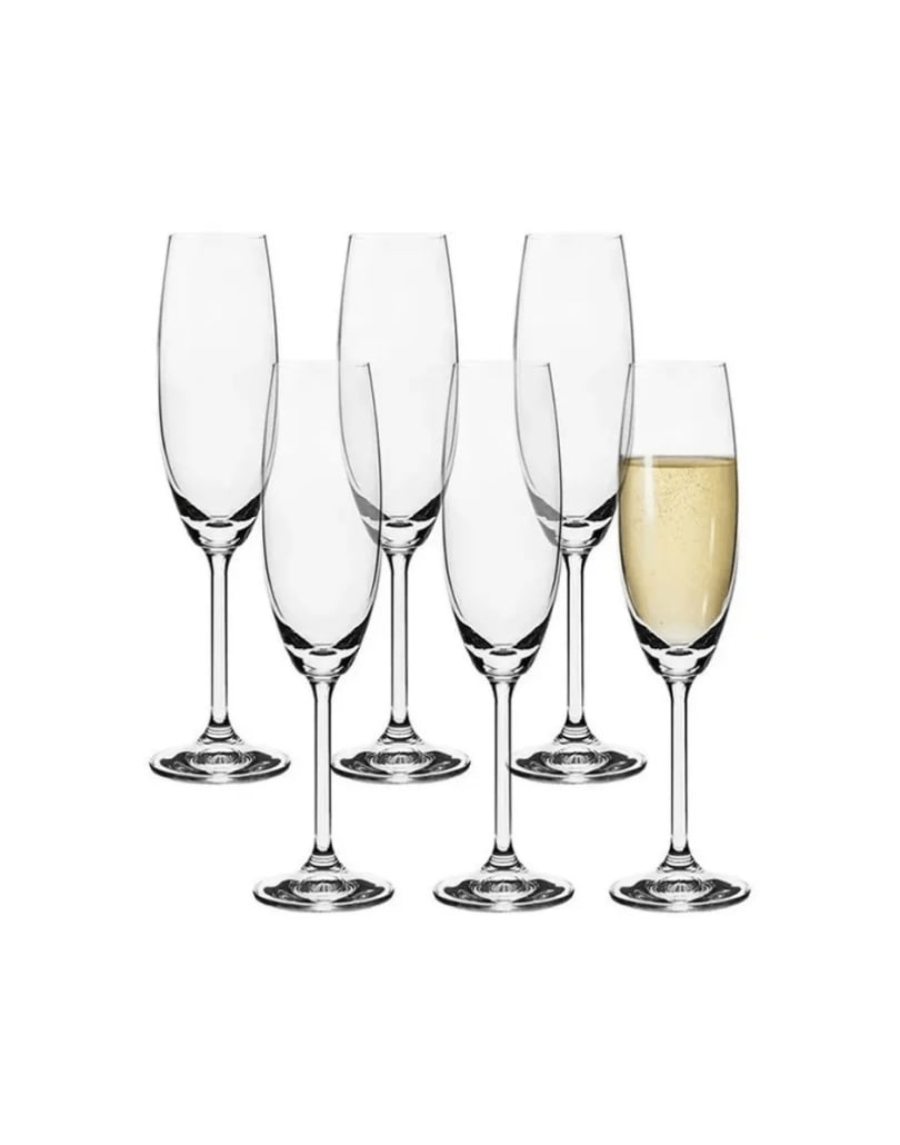 CJ 6 TACAS CRISTAL ECOLOGICO (LIVRE DE CHUMBO) P/CHAMPAGNE GASTRO/COLIBRI 220ml