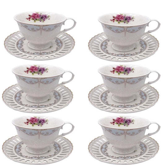 Jogo 6 Xícaras c/Pires Mon Cheri p/Chá em New Bone - DoceLar Loja