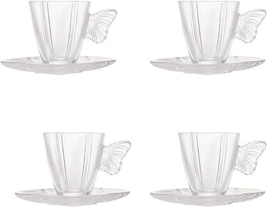 Conjunto 4 Xícaras de Café de Vidro com Pires Butterfly - DoceLar Loja