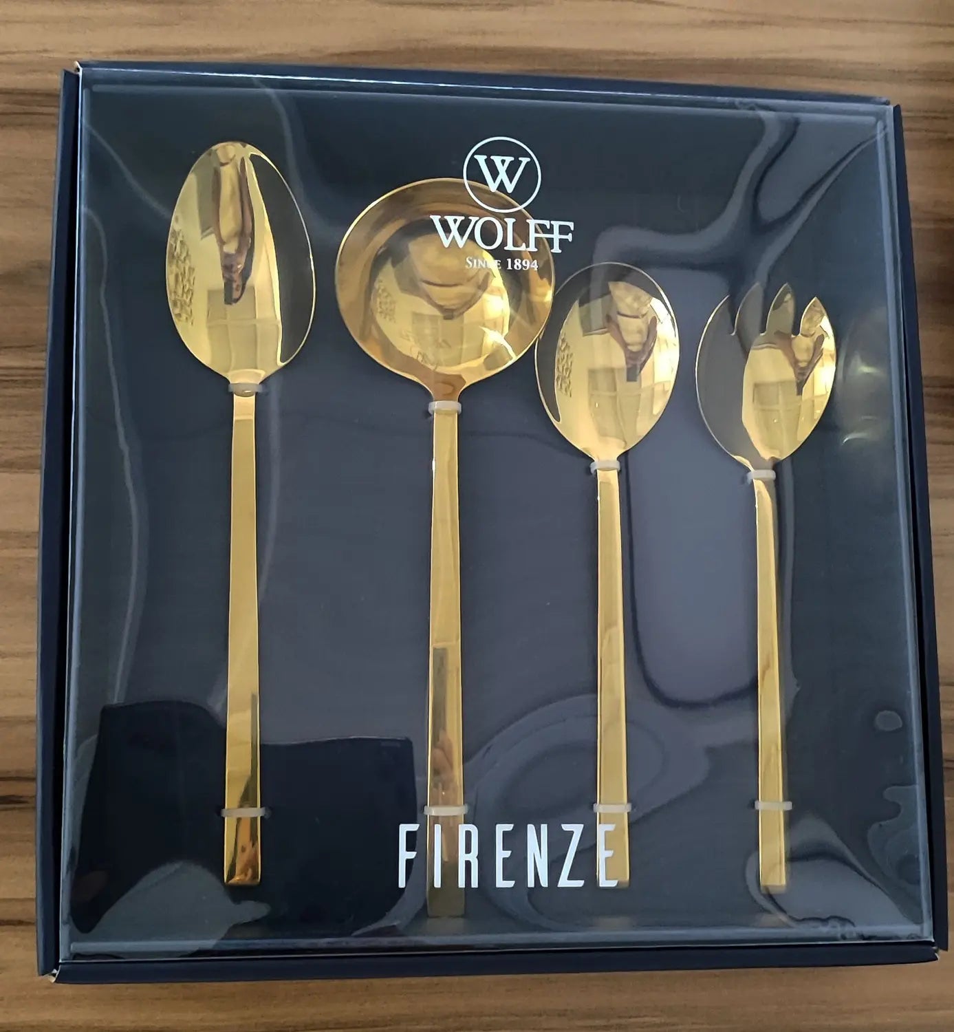 CJ 4 TALHERES PARA SERVIR DE ACO INOX FIRENZE DOURADO