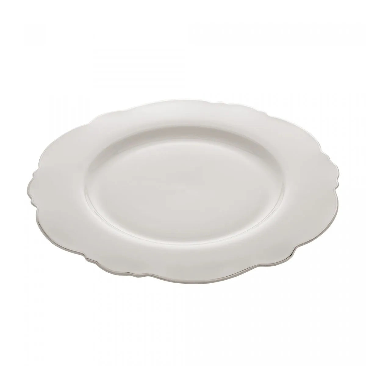 CJ 6 PRATOS RASOS PORCELANA MALDIVAS C/FIO PRATA 28cm