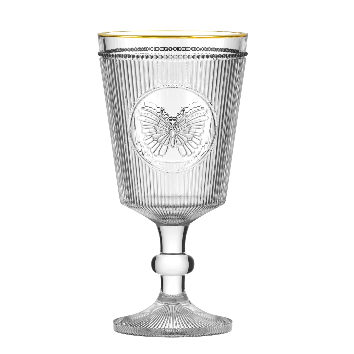 JOGO DE 6 TACAS BORBOLETA EM VIDRO GOLD RIM 325ML A17CM