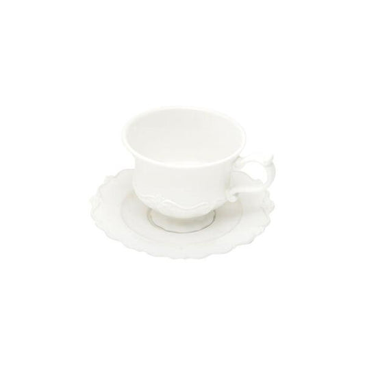 CONJUNTO 6 XÍCARAS DE CHÁ DE PORCELANA COM PIRES FANCY BRANCO