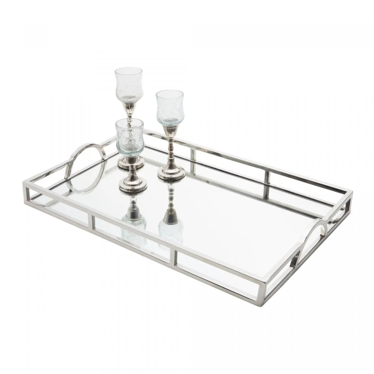 BANDEJA DE AÇO INOX DETALHE ALÇA COM ESPELHO 56CM X 36CM X 6,5CM
