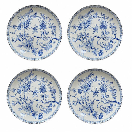 Jogo de 4 pratos Hortênsia para sobremesa em new bone china D19cm azul