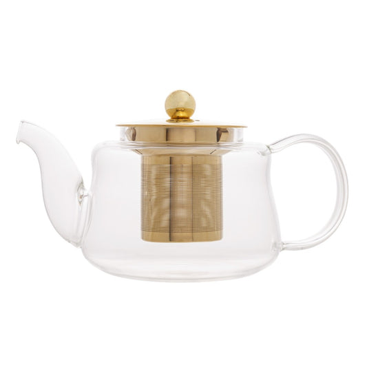 Chaleira de Vidro c/Infusor Dourado - DoceLar Loja