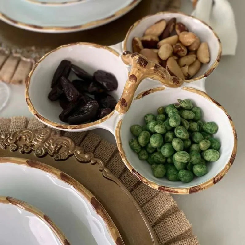 Petisqueira 3 Divisórias Borda de Bambu Natural - DoceLar Loja