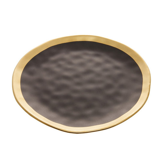 PRATO SOBREMESA DE PORCELANA PRETO E DOURADO DUBAI 21cm