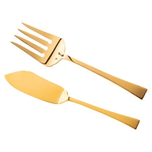 CJ 2PC FACA E GARFO ACO INOX P/SERVIR PEIXE BERNA DOURADO