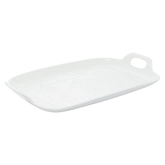 Bandeja de Porcelana com Alça Butterfly Branca - DoceLar Loja