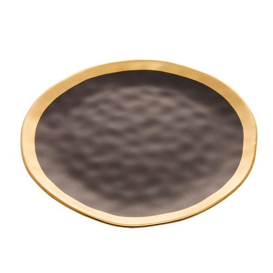 PRATO RASO DE PORCELANA PRETO E DOURADO DUBAI 25cm