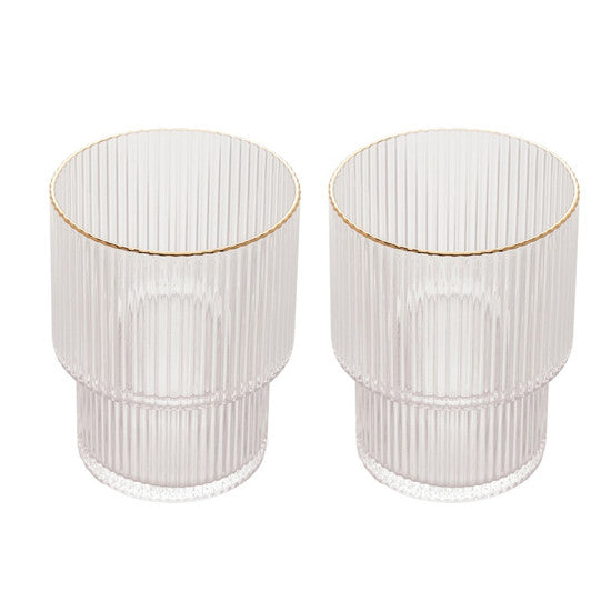 CJ 2 COPOS BAIXOS DE CRISTAL C/FIO DE OURO LINES 220ml