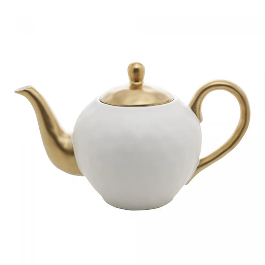 BULE DE CHÁ DE PORCELANA DUBAI BRANCO E DOURADO 1L