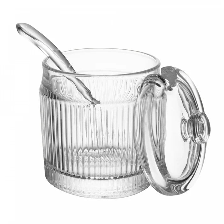 ACUCAREIRO COM COLHER E TAMPA LINES 10CM X 7,5CM VIDRO