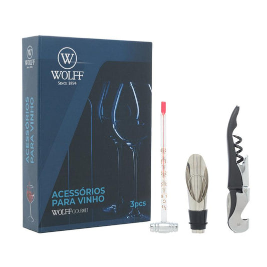 Conjunto 3 Peças de Aço Inox para Vinho com Caixa - DoceLar Loja