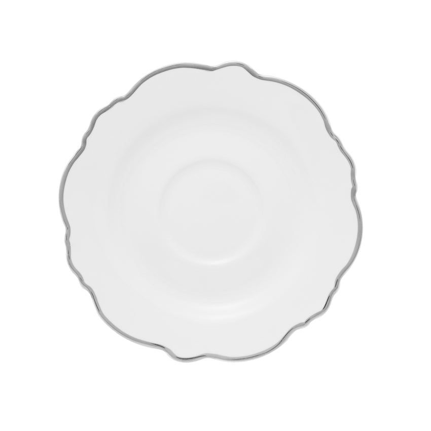 Conjunto 6 Xícaras de Café de Porcelana com Pires Branco Fio Prata - DoceLar Loja