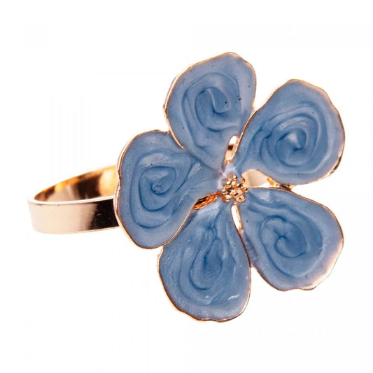 CJ 4 ANEIS PARA GUARDANAPOS FLOWER AZUL ZAMAC