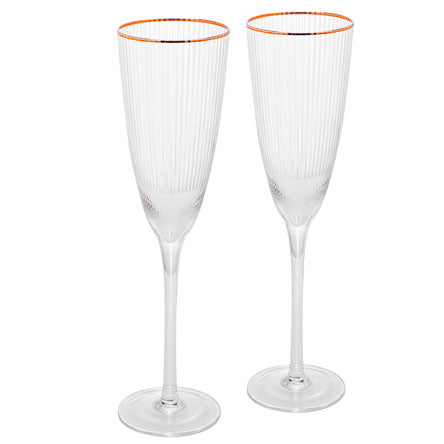 CJ 2 TACAS DE VIDRO P/CHAMPANHE C/BORDA DOURADA LINES 300ml