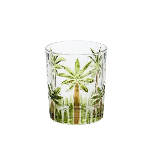 Cj 6 Copos Baixos de Cristal Palm Tree HandPaint - DoceLar Loja
