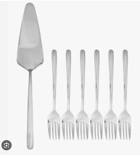 CJ 7 PECAS ESPATULA PARA BOLO E 6 GARFOS PARA SOBREMESA VIENA ACO INOX