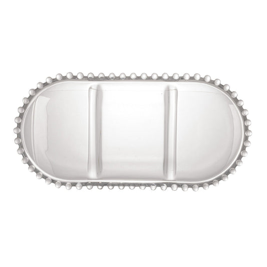 PETISQUEIRA DE CRISTAL COM 3 DIVISÕES OVAL PEARL 30X15X2CM