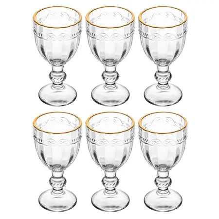 CJ 6 TAÇAS DE LICOR DE CRISTAL ECOLOGICO C FIO DE OURO IMPERIAL