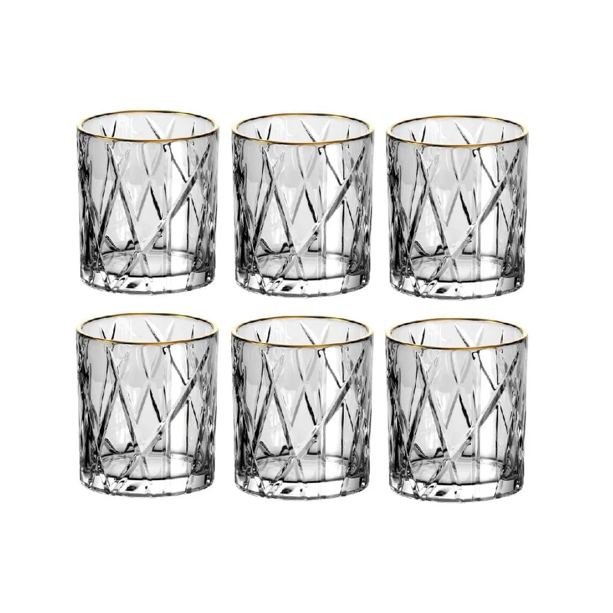 Jogo de 6 copos baixos Forest em cristal ecologico com borda dourada 310ml A9,3cm