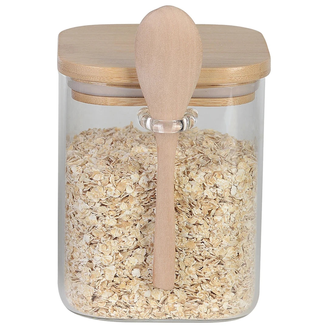 Porta Mantimento com Tampa e Colher em Bambu - DoceLar Loja