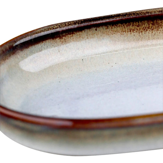 Travessa Oval em Faiança com Alça Branca e Marrom - DoceLar Loja