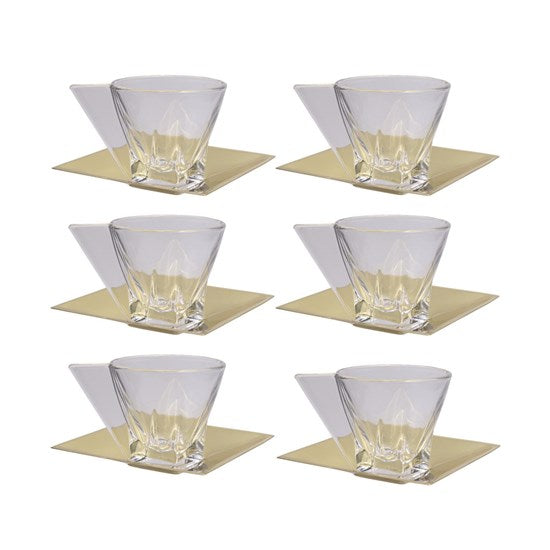 Cj 6 Xícaras Chá com Pires Veneza Dourado - DoceLar Loja