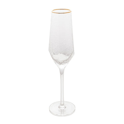 2 Taças de Cristal para Champanhe com Borda Dourada Taj