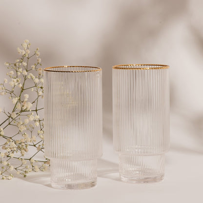 CJ 2 COPOS ALTOS DE CRISTAL C/FIO DE OURO LINES 400ml