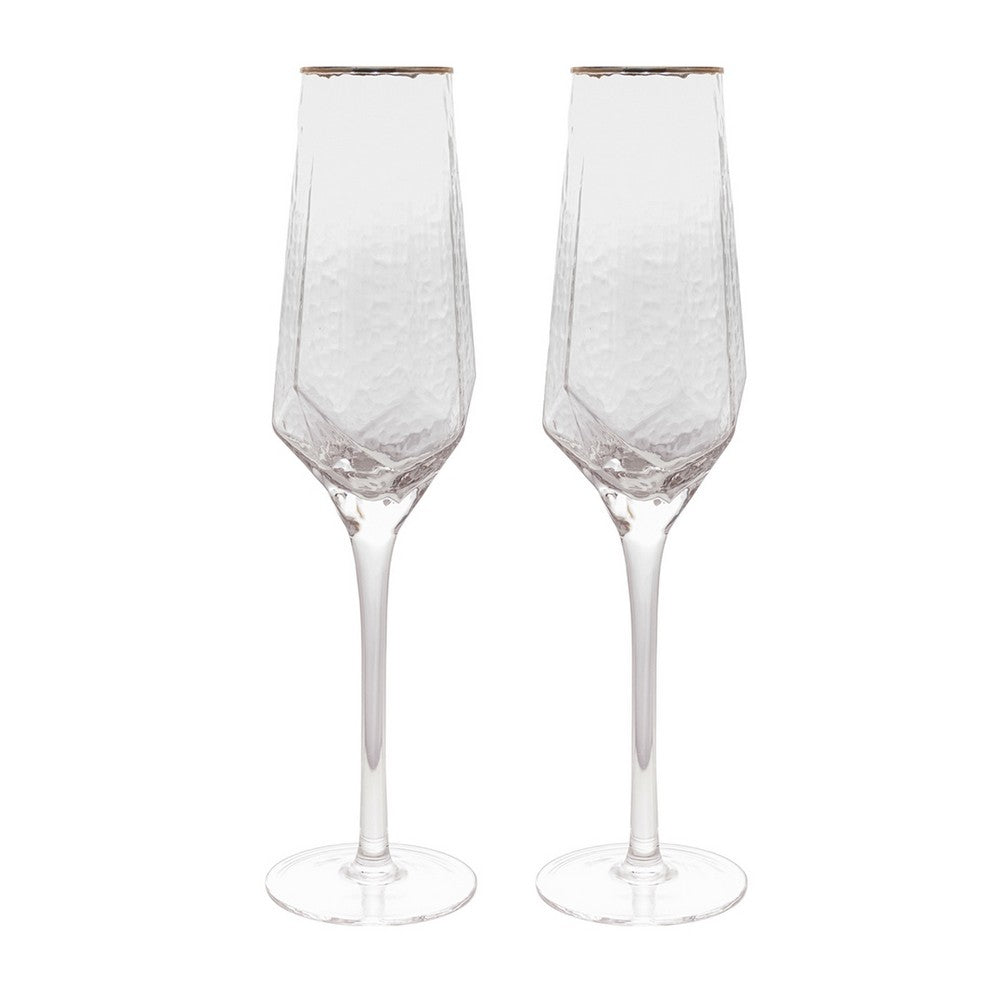 2 Taças de Cristal para Champanhe com Borda Dourada Taj