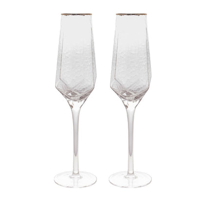 2 Taças de Cristal para Champanhe com Borda Dourada Taj