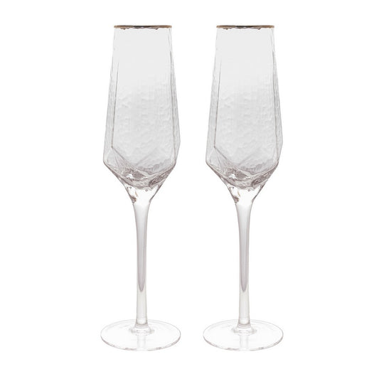 2 Taças de Cristal para Champanhe com Borda Dourada Taj