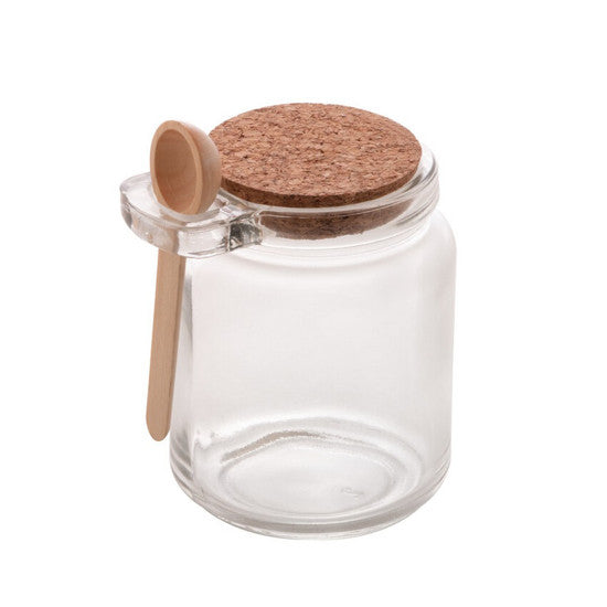 POTE DE VIDRO BOROSSILICATO C/ COLHER DE BAMBU E TAMPA ROALHA 240ML